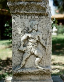 Relief of a Retiarius, type of Roman gladiator, Aphrodisias (Anatolia, Turkey), 2000. Creator: LTL