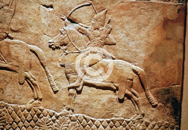 Relief of an Assyrian archer on horseback. Artist: Unknown