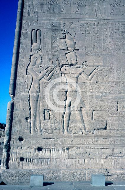 Relief of Cleopatra and Caesarion, Temple of Hathor, Dendera, Egypt, c125 BC-c60 AD. Artist: Unknown