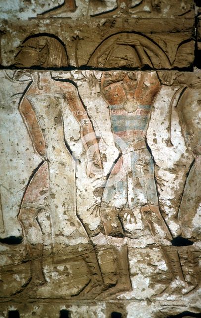 Relief of Enemy captives, Mortuary Temple of Rameses III, Medinat Habu, Egypt, c12th century BC. Artist: Unknown