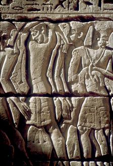 Relief of enemy prisoners, Temple of Rameses III, Medinat Habu, Egypt, c12th century BC