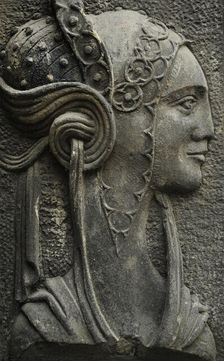 Relief of female figure in profile, house in the old Town, Gsansk, Poland, 2015. Creator: Unknown