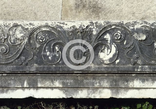 Relief of floral motifs, Via Sepulchre, Pompeii, Italy.  Creator: LTL.