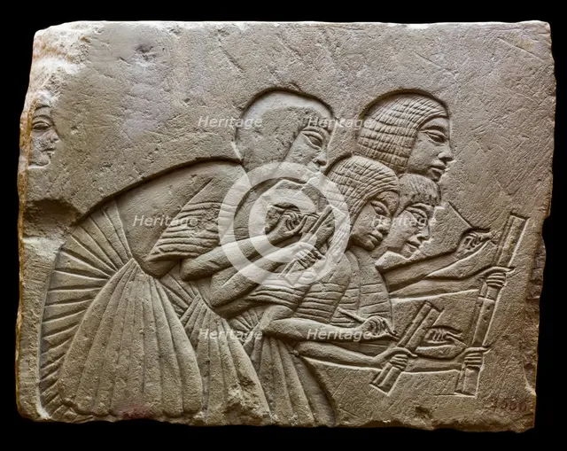 Relief of Four scribes, from the tomb of Horemheb, Saqqara, ca 1350 BC. Creator: Ancient Egypt.