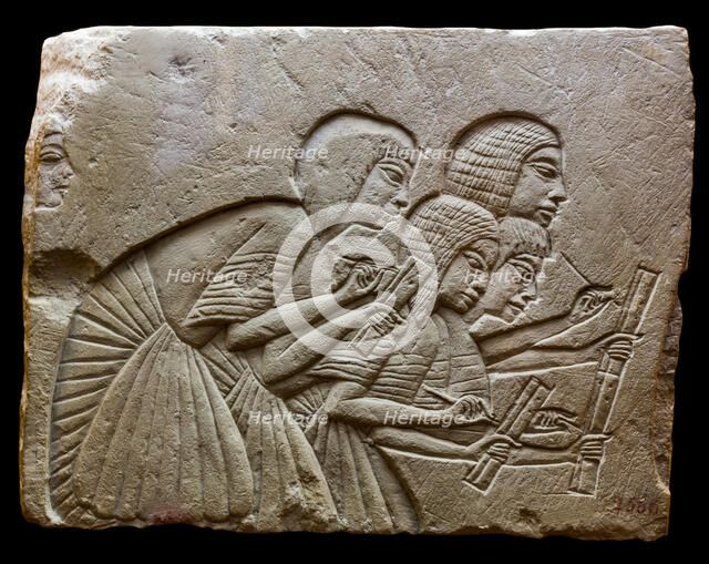 Relief of Four scribes, from the tomb of Horemheb, Saqqara, ca 1350 BC. Creator: Ancient Egypt.