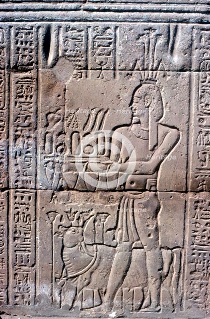 Relief of Hapi (Hapy) god of the Nile in Flood, Temple of Khnum, Ptolemaic & Roman Periods. Artist: Unknown