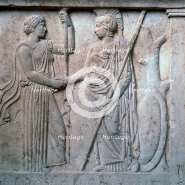 Relief of Hera and Athena clasping hands, 5th century BC. Artist: Unknown