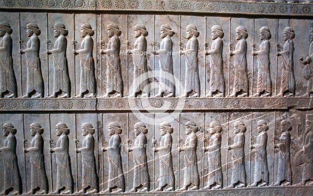 Relief of Immortals, the Apadana, Persepolis, Iran. Creator: Vivienne Sharp.