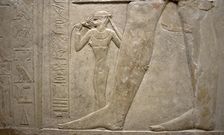 Relief of legs of Mereruka with his wife Watetkhethor..., Mastaba of Mereruka, Egypt, 2003. Creator: Unknown