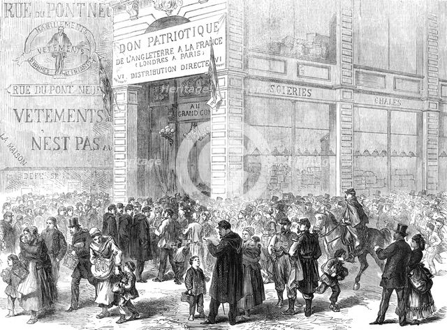 Relief of Paris: distribution of the English gift at the Maison du Grand Condé, rue de Seine, 1871. Creator: Unknown.