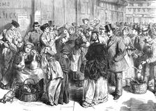 Relief of Paris: venders of poultry and rabbits – scene near the rue Lafayette, 1871. Creator: Unknown