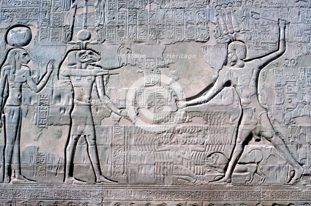 Relief of Pharaoh before Knum & Sekhmet, Temple of Khnum, Ptolemaic & Roman Periods. Artist: Unknown