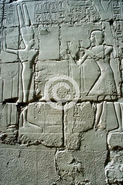Relief of Rameses II offering to the fertility god Min, Temple of Amun, Karnak, Egypt. Artist: Unknown