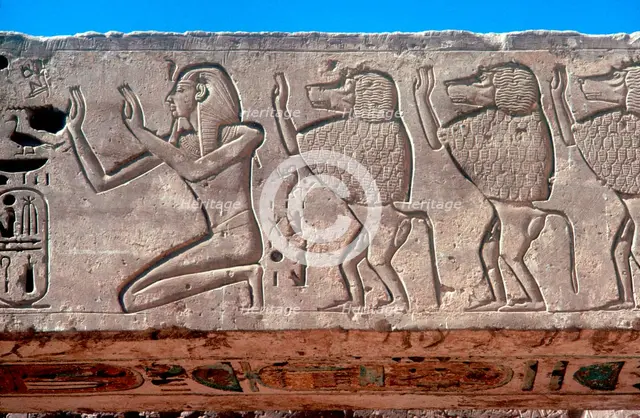 Relief of Rameses III and sacred baboons, Mortuary Temple, Medinat Habu, Egypt, c12th century BC. Artist: Unknown