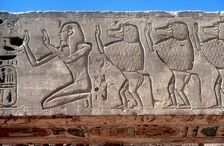 Relief of Rameses III and sacred baboons, Mortuary Temple, Medinat Habu, Egypt, c12th century BC