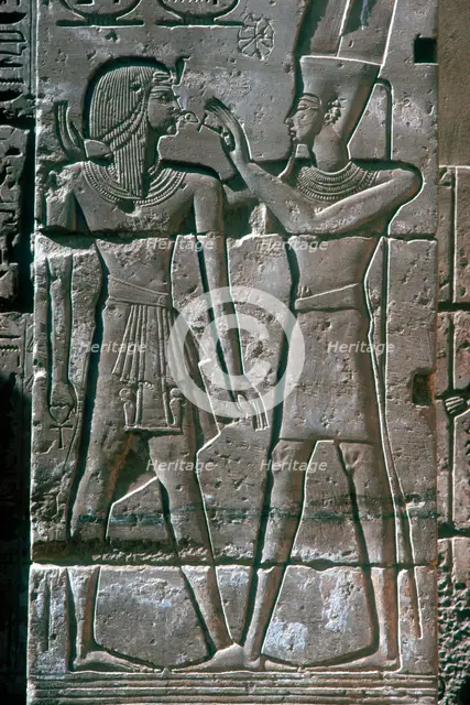 Relief of Rameses III receiving blessing of Amon-Ra, Mortuary Temple, Medinet Habu, 12th centuryBC. Artist: Unknown