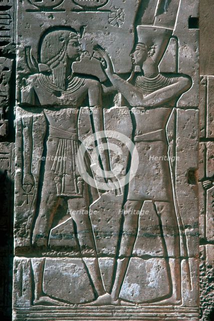 Relief of Rameses III receiving blessing of Amon-Ra, Mortuary Temple, Medinet Habu, 12th centuryBC. Artist: Unknown