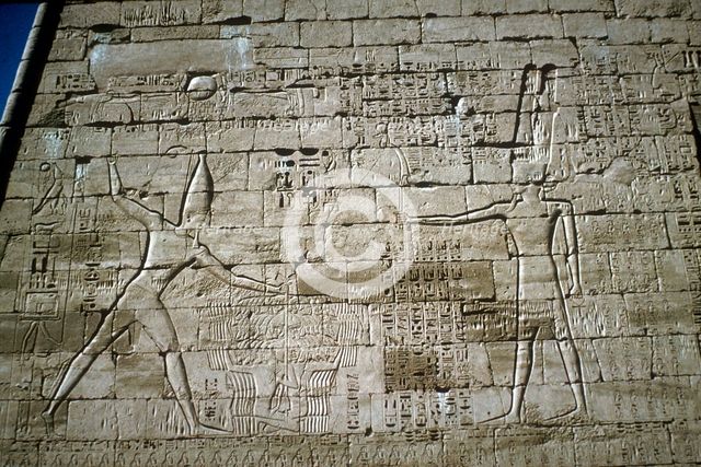 Relief of Rameses III smiting enemies, Mortuary Temple of Rameses III, Medinat Habu, c1200BC. Artist: Unknown