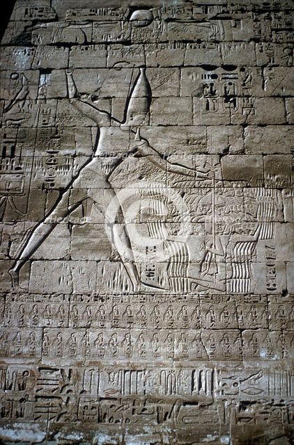 Relief of Rameses III smiting enemies, Mortuary Temple of Rameses III, Medinat Habu, c1200BC. Artist: Unknown