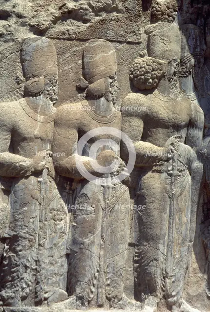 Relief of Shapur's Parade, Sassanian Rock Relief, Naqsh-e Rajab, Fars Province, Iran, (1994). Creator: Unknown.