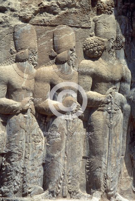 Relief of Shapur's Parade, Sassanian Rock Relief, Naqsh-e Rajab, Fars Province, Iran, (1994). Creator: Unknown.