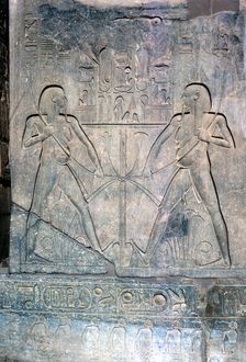 Relief of two figures of Hapy god of the Nile, Temple sacred to Amun Mut & Khons, Luxor, Egypt