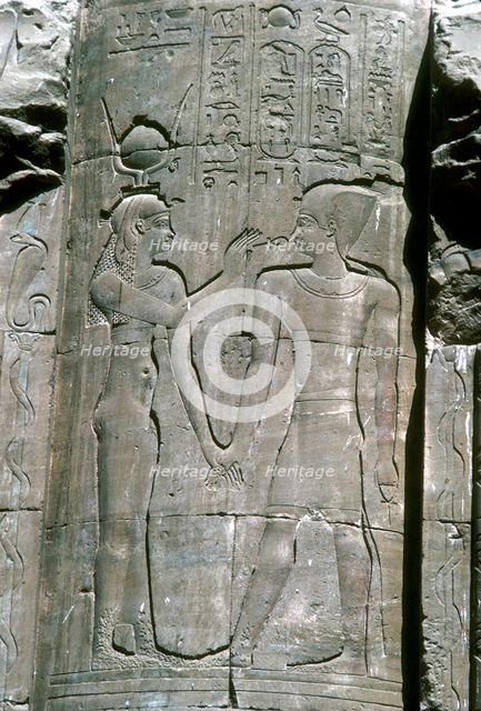 Relief of the goddess Hathor, Temple of Horus, Edfu, Egypt, Ptolemaic Period, c251 BC-c246 BC. Artist: Unknown