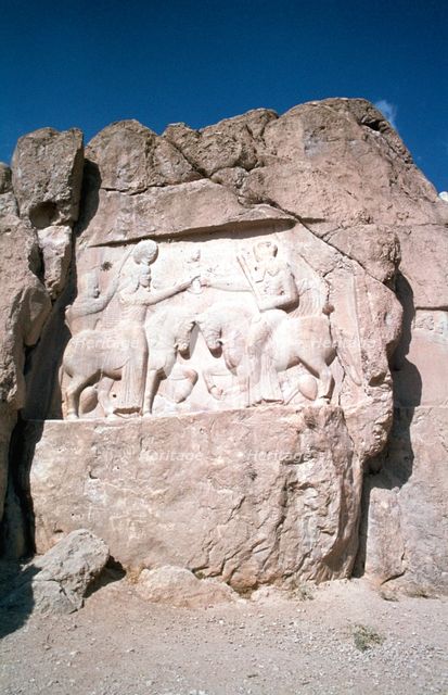 Relief of the investiture of Ardashir I, Naqsh-I-Rustam, Iran. Creator: Vivienne Sharp.