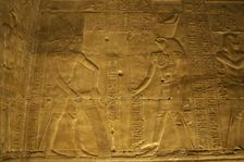 Relief of the Pharaoh making offerings to Horus, Temple of Edfu, Egypt, Ptolemaic period,(2003). Creator: LTL