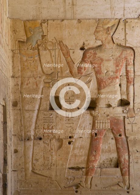 Relief of the Pharaoh and god Ptah...Temple of Seti I, Abydos, Egypt, New Kingdom...(2003). Creator: LTL.