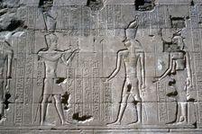 Relief of the Pharaoh before Horus, Temple of Horus, Edfu, Egypt, Ptolemaic Period, c251 BC-c246 BC