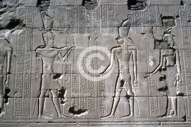 Relief of the Pharaoh before Horus, Temple of Horus, Edfu, Egypt, Ptolemaic Period, c251 BC-c246 BC. Artist: Unknown