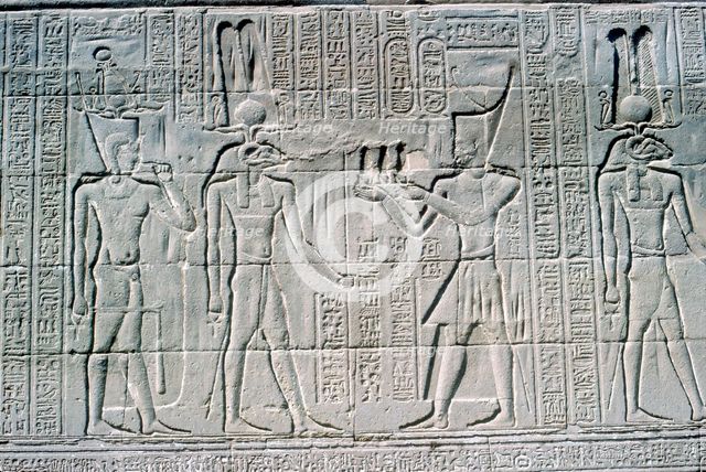 Relief of the Pharaoh before Knum, Temple of Khnum, Ptolemaic & Roman Periods. Artist: Unknown