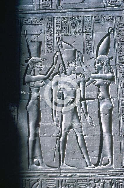 Relief of the Pharaoh between two goddesses, Temple of Horus, Edfu, Egypt, c251BC-c246BC. Artist: Unknown