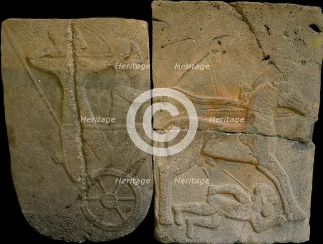Relief orthostat depicting a chariot from Sam'al, 9th century BC. Creator: Spaethethitische Bildkunst (1200-700 v. Chr.).