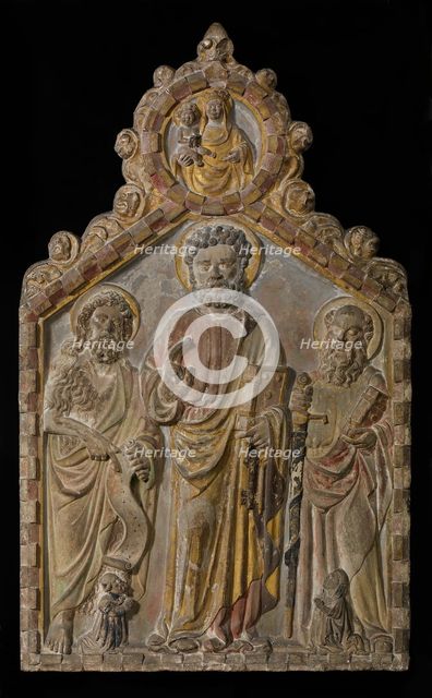 Relief Altarpiece with Saints Peter, Paul, and John the Baptist, Italian, 1408. Creator: Unknown.