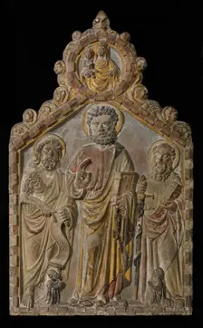Relief Altarpiece with Saints Peter, Paul, and John the Baptist, Italian, 1408. Creator: Unknown