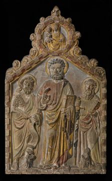 Relief Altarpiece with Saints Peter, Paul, and John the Baptist, Italian, 1408. Creator: Unknown