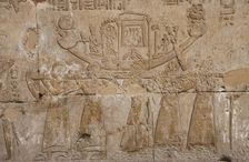 Relief depicting the sacred boat of Horus, Temple of Edfu, Egypt, Ptolemaic period, 237-57 BC (2003) Creator: LTL