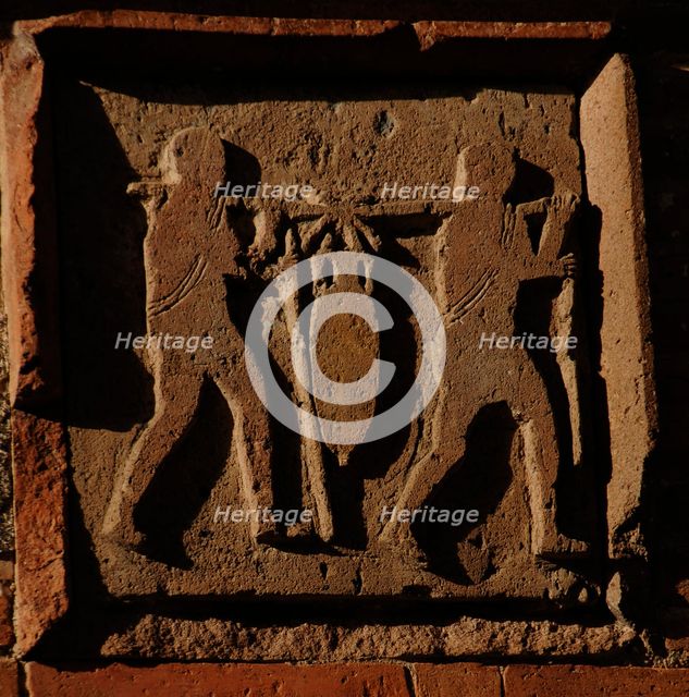 Relief depicting two men carrying an amphora, Pompeii, Italy, 2009. Creator: LTL.