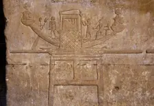 Relief depicting a sacred boat of Hathor, Temple of Edfu, Egypt, Ptolemaic period, 237-57 BC (2003). Creator: LTL