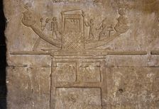 Relief depicting a sacred boat of Hathor, Temple of Edfu, Egypt, Ptolemaic period, 237-57 BC (2003). Creator: LTL