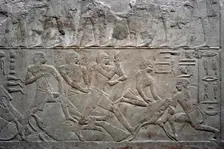 Relief depicting an ox slaughter, Mastaba of Mereruka, Saqqara, Egypt, Old Kingdom, 2003. Creator: Unknown