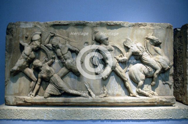 Relief depicting Greek soldiers fighting Amazons. Artist: Unknown