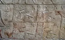 Relief depicting scribes, Mastaba of Mereruka, Saqqara, Egypt, Old Kingdom, 2340 BC (2003). Creator: Unknown