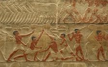 Relief detail of agricultural scene, Mastaba of Ti, Egypt, 5th Dynasty (2003). Creator: Unknown
