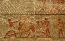 Relief detail of agricultural scene, Mastaba of Ti, Egypt, 5th Dynasty (2003). Creator: Unknown