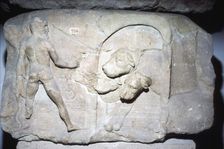 Relief from mausoleum of Hercules chaining Cerberus, c2nd century