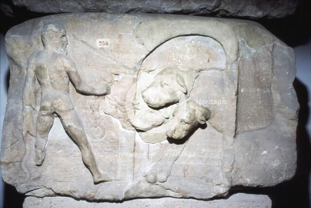 Relief from mausoleum of Hercules chaining Cerberus, c2nd century.  Artist: Unknown.