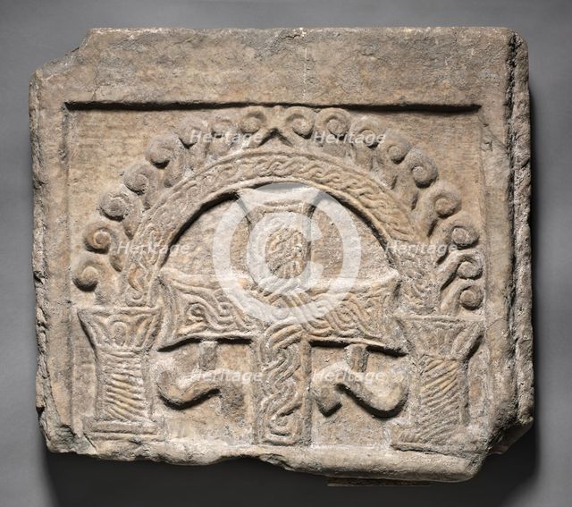 Relief Panel from the End of a Sarcophagus: A Cross Within an Arch, 700s-800s. Creator: Unknown.